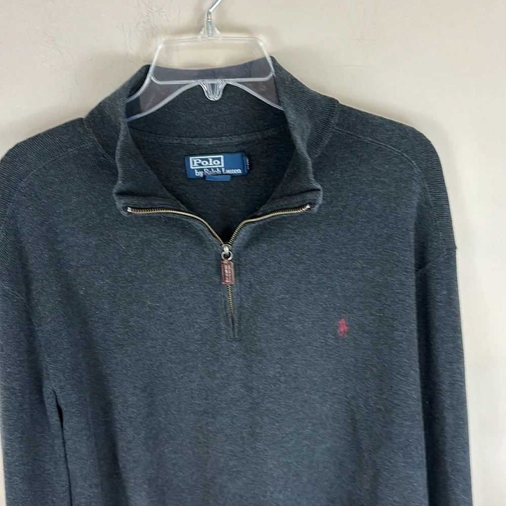 Polo Ralph Lauren Gray Cotton 1/4 Zip Pullover Sweater Size Large